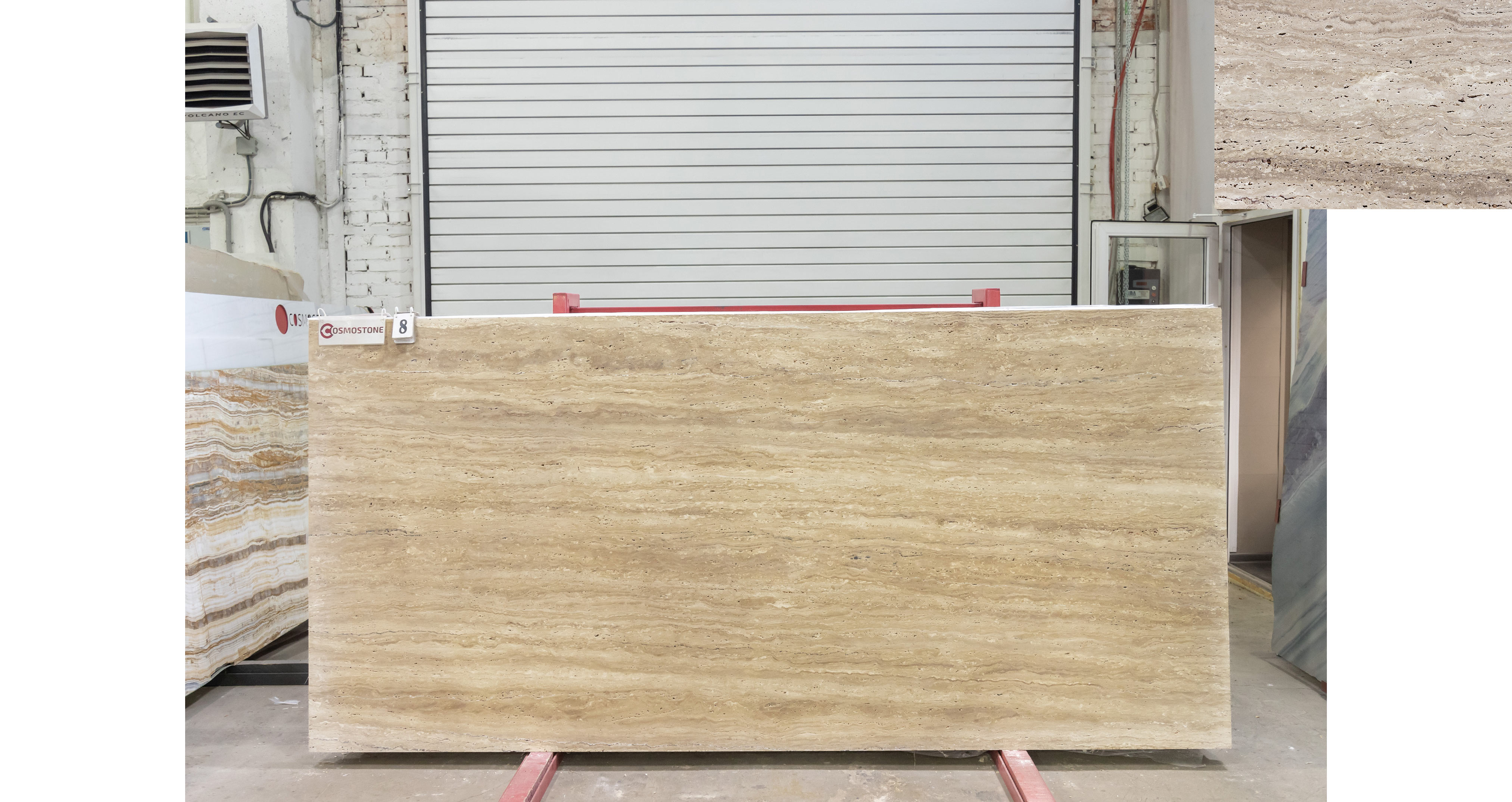 Травертин Айвори VC / Travertine Ivory VC — слэб 20 мм, незаполненный · 2900 × 1350 мм · партия Р · № 008