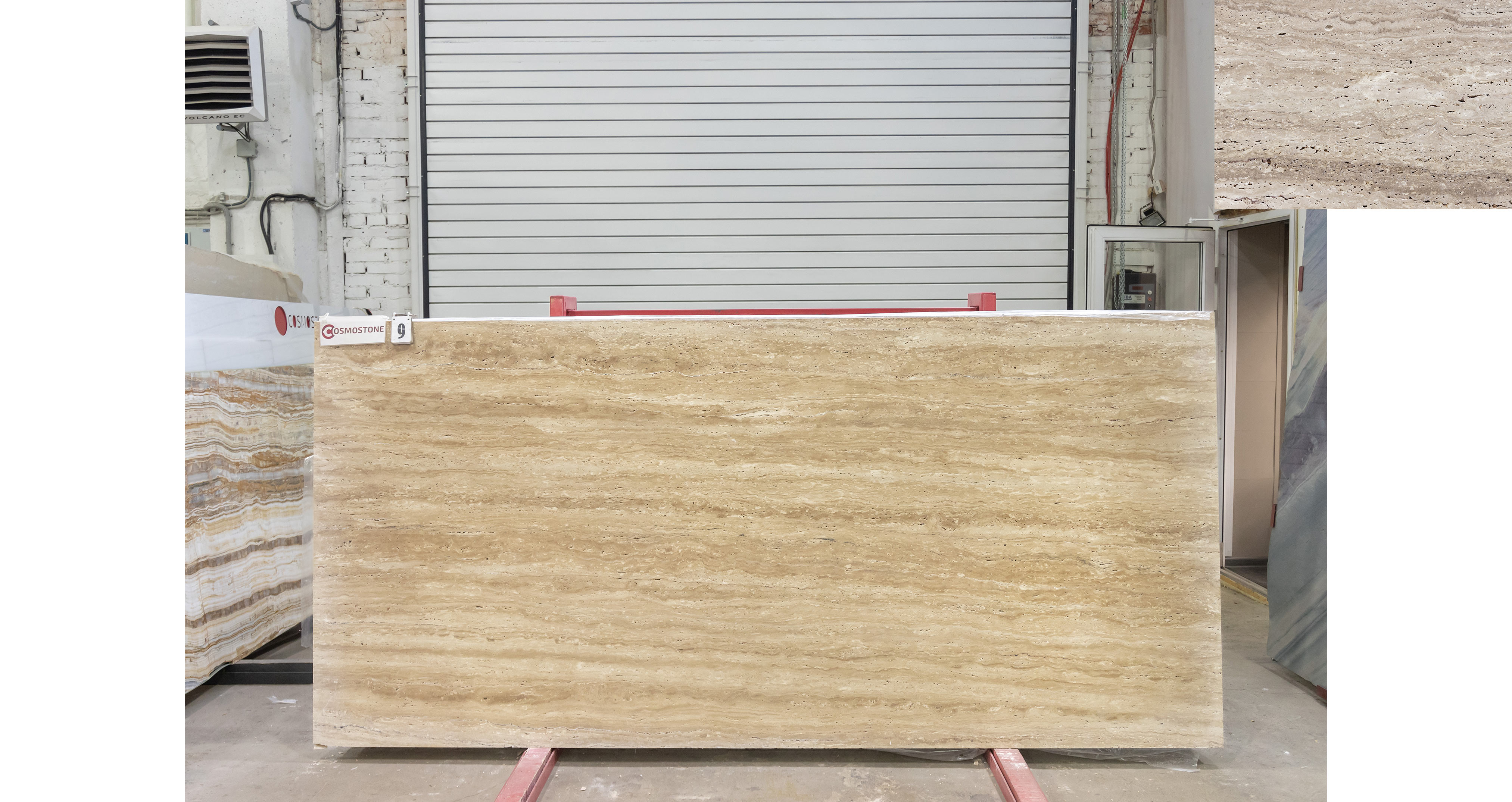 Травертин Айвори VC / Travertine Ivory VC — слэб 20 мм, незаполненный · 2900 × 1350 мм · партия Р · № 009