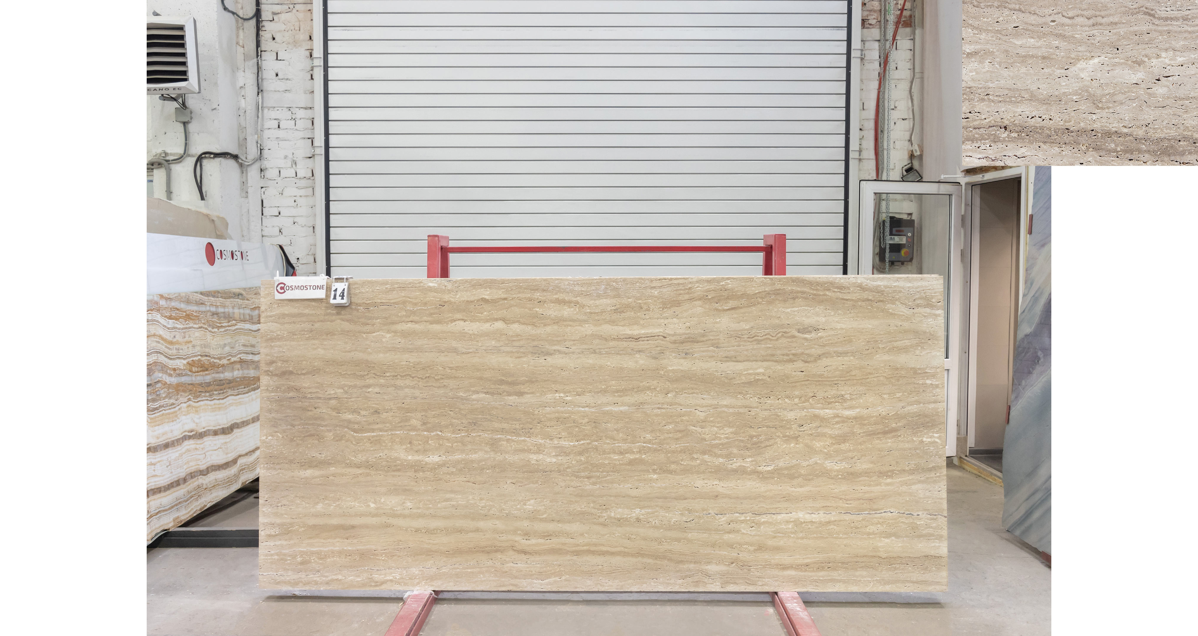 Травертин Айвори VC / Travertine Ivory VC — слэб 20 мм, незаполненный · 2800 × 1250 мм · партия Р · № 014