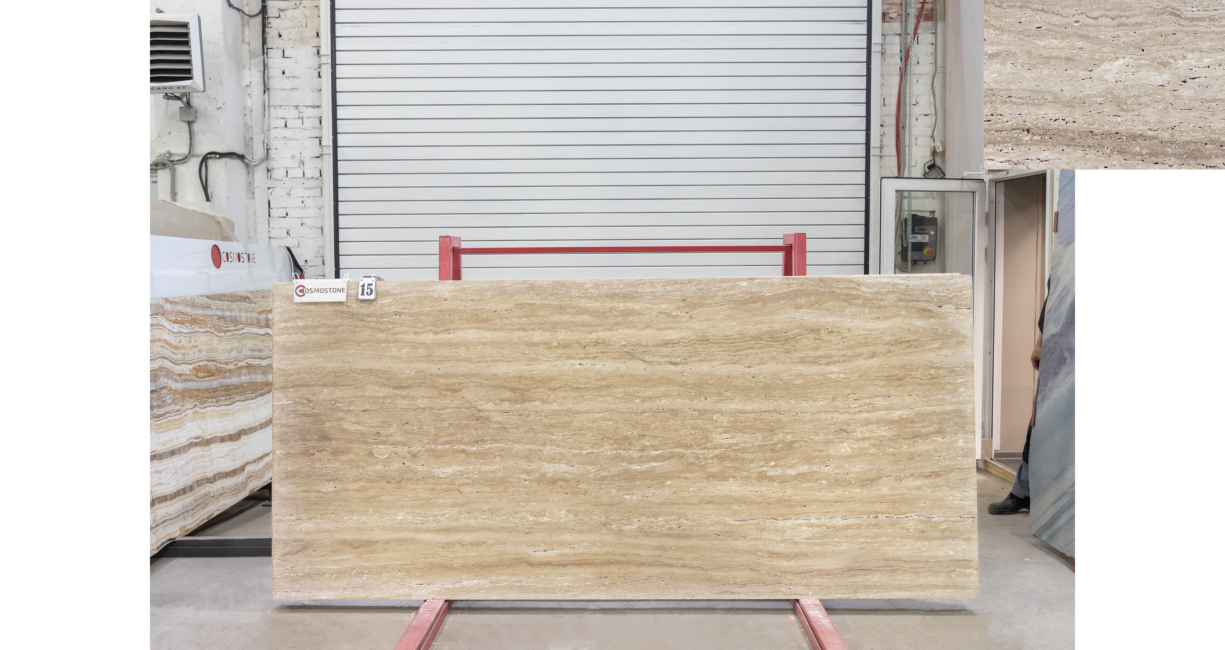 Травертин Айвори VC / Travertine Ivory VC — слэб 20 мм, незаполненный · 2800 × 1250 мм · партия Р · № 015