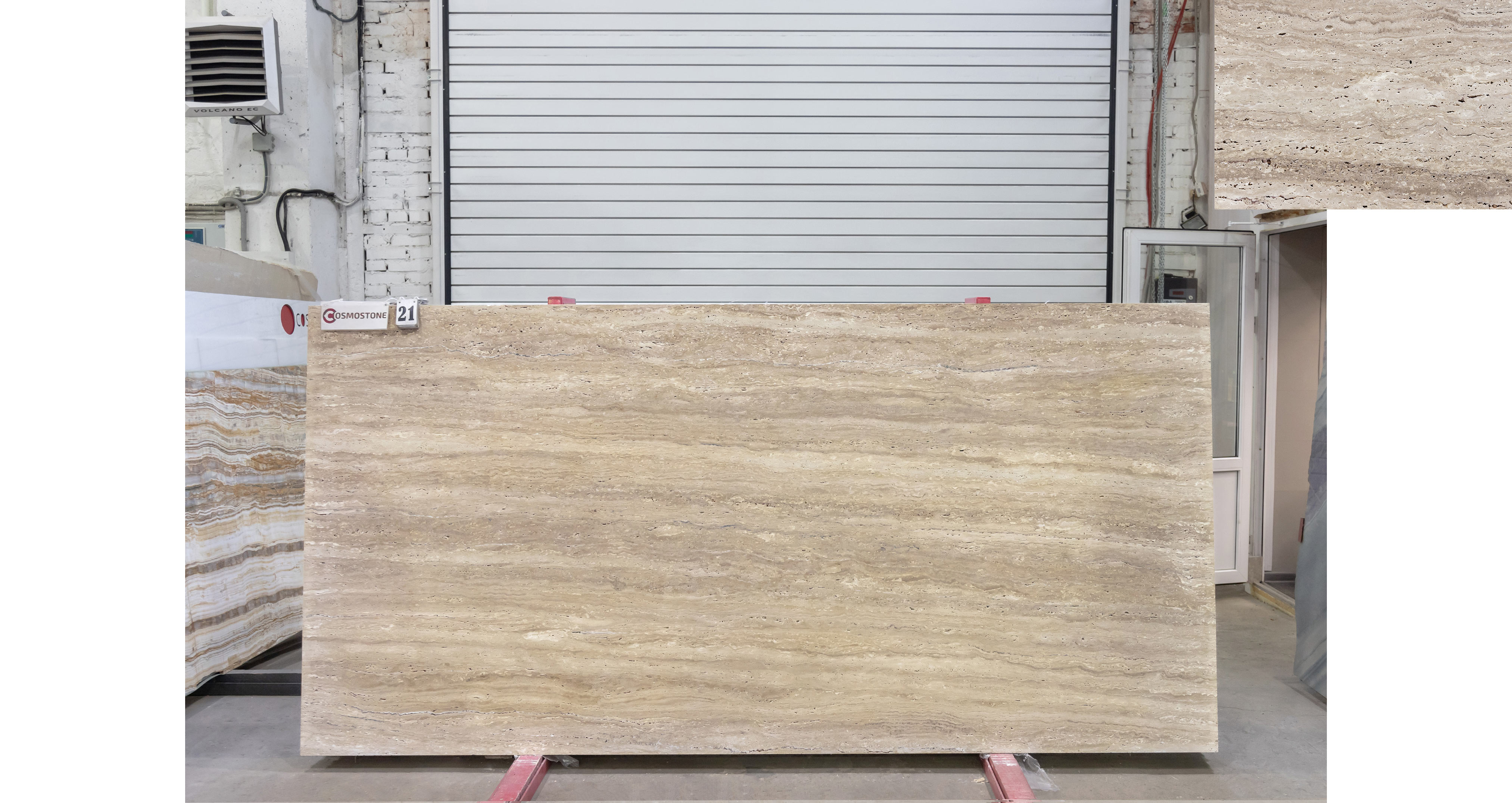 Травертин Айвори VC / Travertine Ivory VC — слэб 20 мм, незаполненный · 2900 × 1400 мм · партия Р · № 021