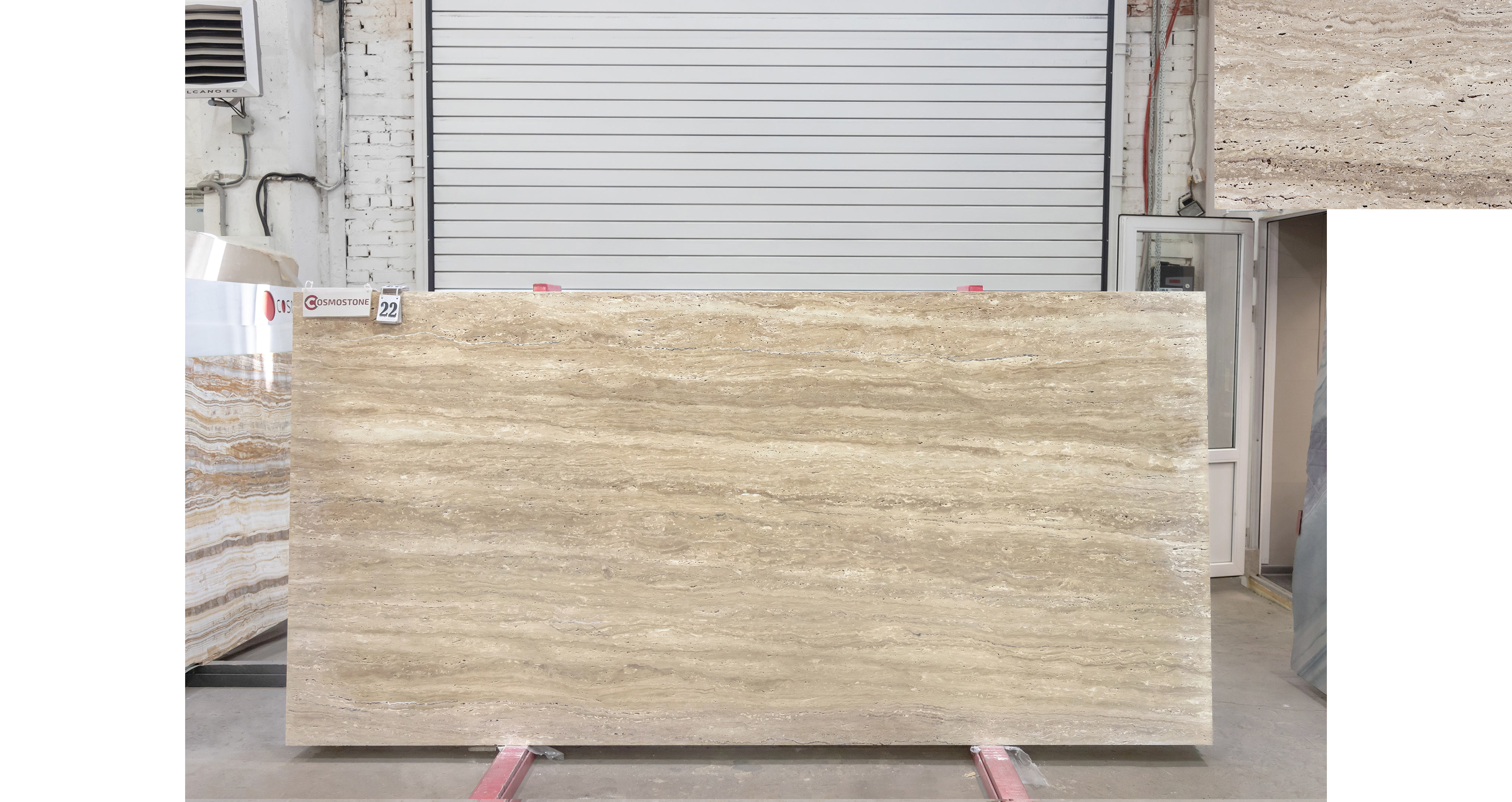 Травертин Айвори VC / Travertine Ivory VC — слэб 20 мм, незаполненный · 2900 × 1400 мм · партия Р · № 022