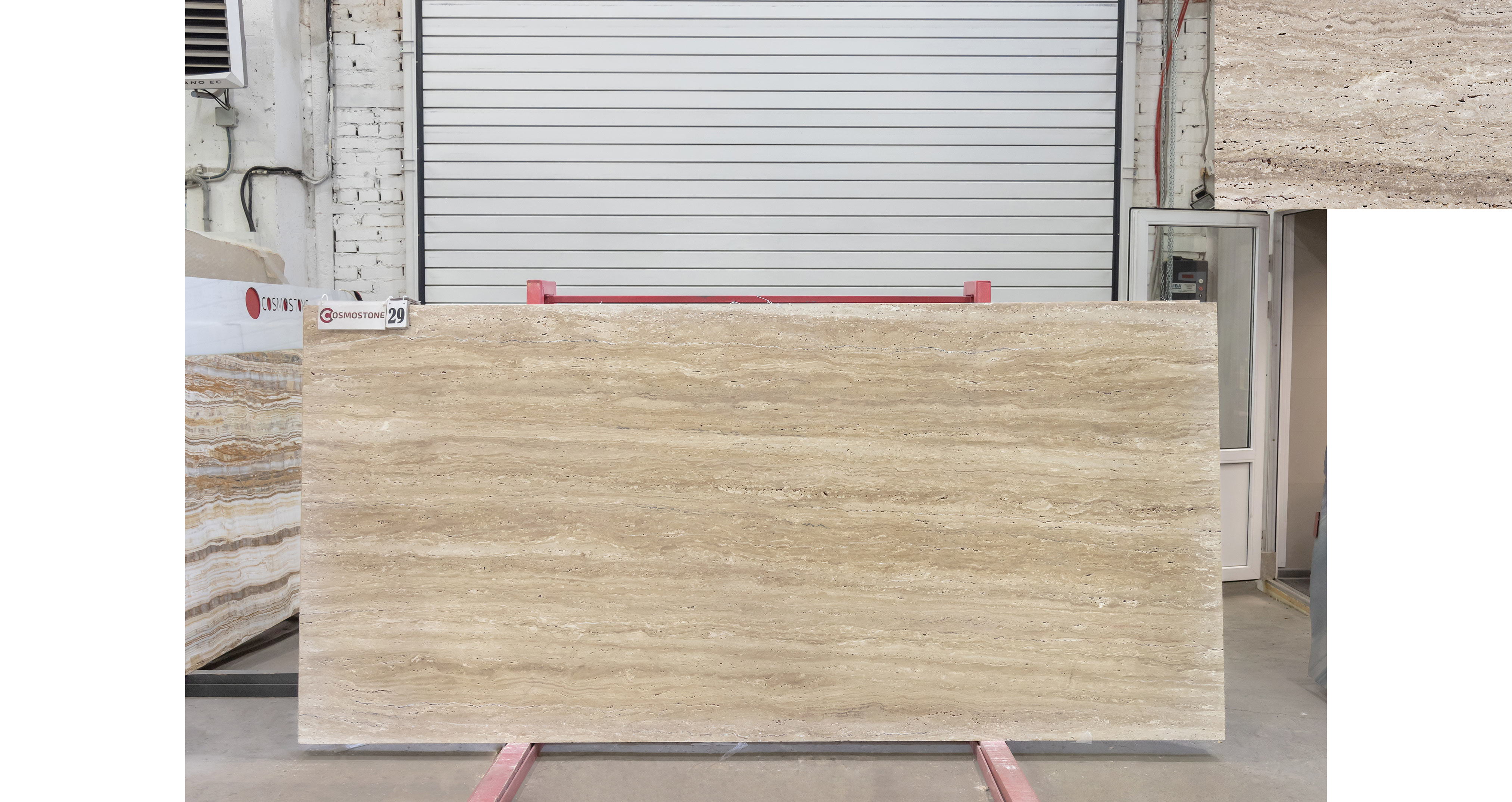 Травертин Айвори VC / Travertine Ivory VC — слэб 20 мм, незаполненный · 2900 × 1350 мм · партия Р · № 029