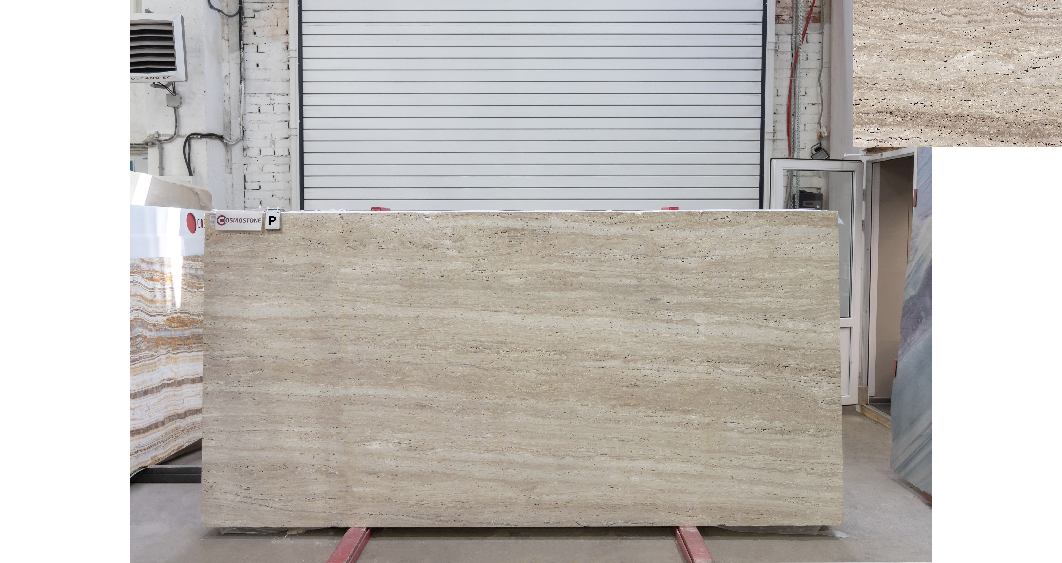 Травертин Айвори VC / Travertine Ivory VC — слэб 20 мм, незаполненный · 2900 × 1350 мм · партия Р · № 047